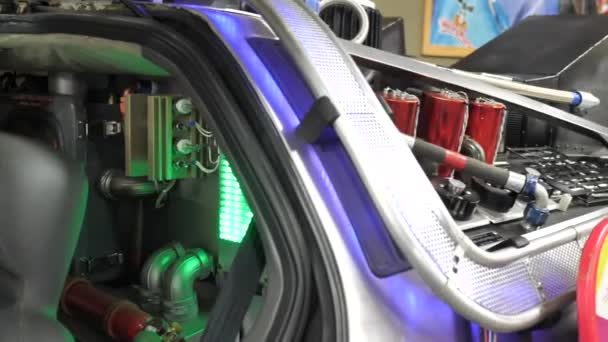 Dmc Delorean Time Machine Car Back Future Movie Франшиза Внутрішній — стокове відео