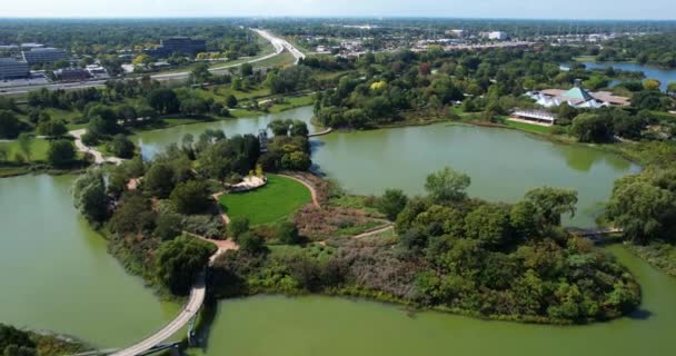 Chicago Botanik Bahçesi Glencoe Usa Green Parks Gölü Hava Görüntüsü — Stok video