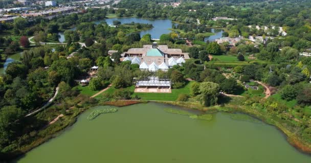 Aerial View Regenstein Center Greenhouses Chicago Botanical Garden Glencoe Usa — Stock Video