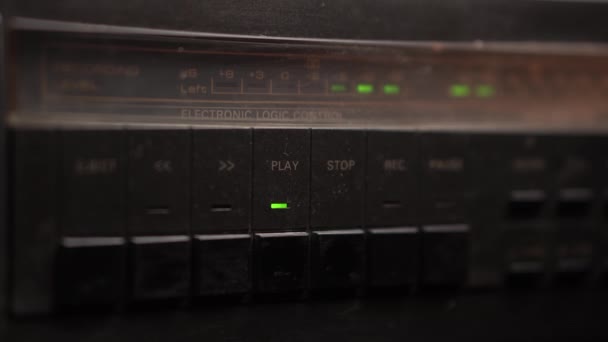 Pressing Play Starting Playback Vintage Cassette Player Meters Close — Stock Video