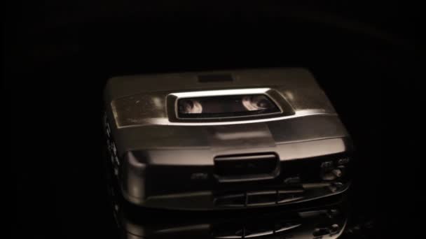 Vintage Walkman Audio Cassette Player Male Hand Turns Playing Close — 图库视频影像