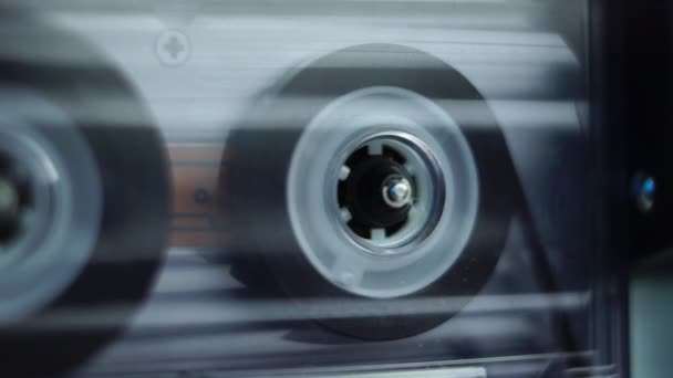Macro Close Reprodução Fita Cassete Áudio Foco Seletivo — Vídeo de Stock