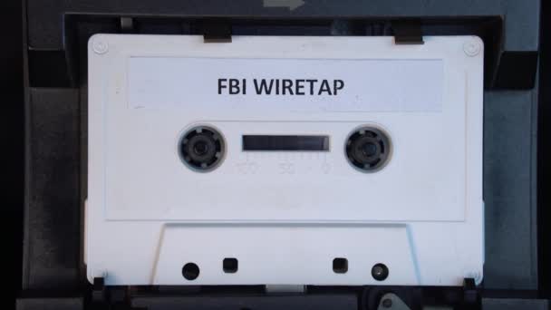 Fbi Wiretap Recording Audio Cassette Interesting Playing Tape Close — Stock Video