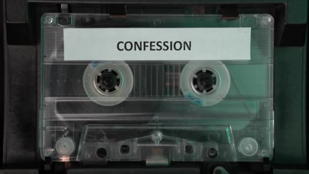 Playing Confession Audio Recording Cassette Tape Vintage Player Start Close — Stock Video