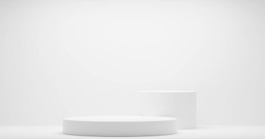 Boş podyum boş ürün rafı ayakta duruyor. 3B görüntüleme.