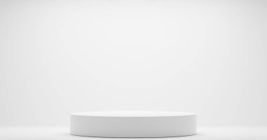 Boş podyum boş ürün rafı ayakta duruyor. 3B görüntüleme.
