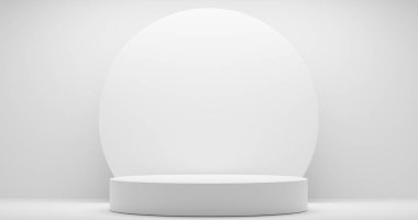 Boş podyum boş ürün rafı ayakta duruyor. 3B görüntüleme.