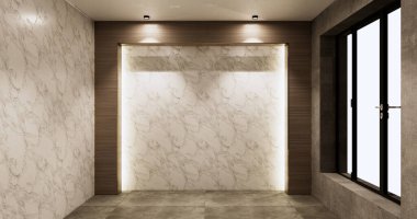 Mimari ve iç mekan kavramı boş oda ve granit duvar ve beton duvar arkaplan 3D resimleme