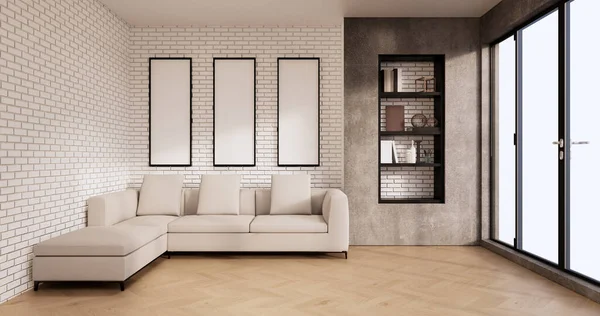 Salon Loft Intérieur Avec Canapé Motif Mur Brique Mur Blanc — Photo
