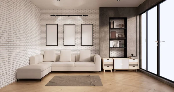Wohnzimmer Loft Interieur Mit Sofa Und Wandmuster Ziegel Weißer Wand — Stockfoto