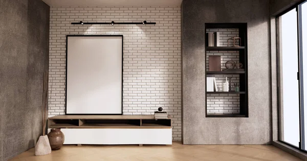 ロフト室内のテレビキャビネット最小限のデザイン 3Dレンダリング — ストック写真