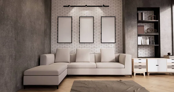 Wohnzimmer Loft Interieur Mit Sofa Und Wandmuster Ziegel Weißer Wand — Stockfoto