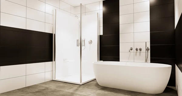 Granito Azulejos Blanco Negro Diseño Pared Habitación Estilo Moderno Visualización —  Fotos de Stock