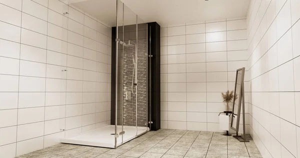 Granite Tiles White Black Wall Design Toilet Room Modern Style — Stock Photo, Image