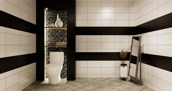 花岗岩瓷砖白墙和黑墙设计的厕所 居室风格现代 3D插图渲染 — 图库照片