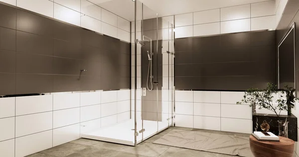 Granit Płytki Biały Czarny Projekt Ścienny Toaleta Pokój Nowoczesny Styl — Zdjęcie stockowe