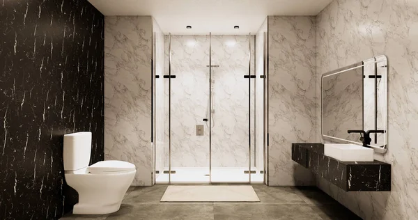 Granite Tiles White Black Wall Design Toilet Room Modern Style — Stock Photo, Image