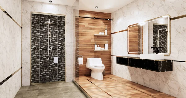 Granitfliesen Weiß Und Schwarz Wandgestaltung Toilette Zimmer Modernen Stil Darstellung — Stockfoto