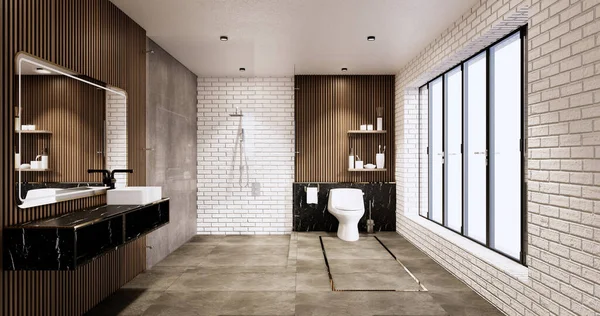 Tuiles Granit Blanc Noir Design Mural Toilettes Chambre Style Moderne — Photo