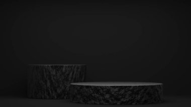 Siyah boş podyum boş ürün rafı ayakta duruyor. 3B görüntüleme.