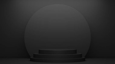 Siyah boş podyum boş ürün rafı ayakta duruyor. 3B görüntüleme.