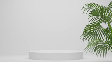 Boş podyum boş ürün rafı ayakta duruyor. 3B görüntüleme.