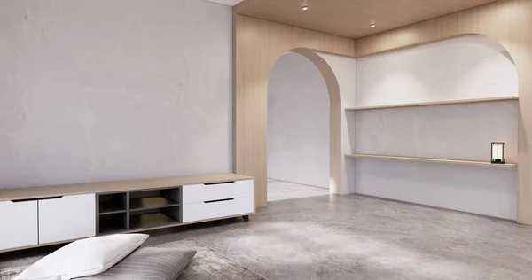 無地の空き部屋で木製のキャビネット 日本の最小限のデザイン 3Dレンダリング — ストック写真