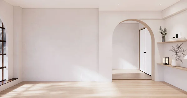 Estilo Muji Sala Madeira Vazia Limpeza Japandi Quarto Interior Renderização — Fotografia de Stock