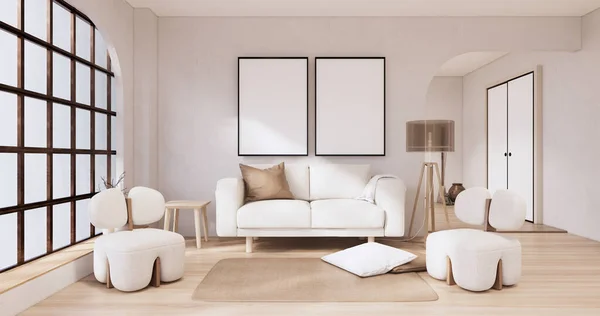 Sofa Muji Dekoracji Wabisabi Japandi Wnętrza Pokoju Rendering — Zdjęcie stockowe