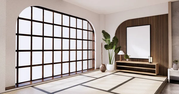 Drewniana Szafka Pustym Pokoju Muji Minimalistyczne Wzory Japandi Renderowanie — Zdjęcie stockowe