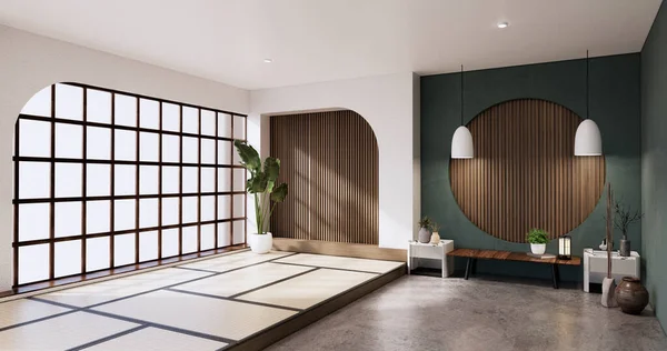 木基风格 空木屋 清洁日本房内部 3D渲染 — 图库照片