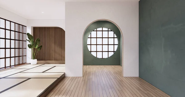 木基风格 空木屋 清洁日本房内部 3D渲染 — 图库照片