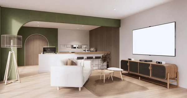 Minimalistische Green Living Room Muji Stil Interior Design Haben Sofa — Stockfoto