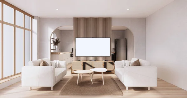 Ruang Tamu Lemari Dan Sofa Berlengan Minimalis Desain Muji Gaya — Stok Foto