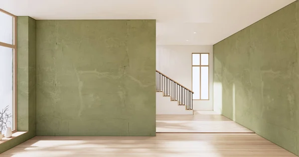 Prázdný Pokoj Zelená Stěna Dřevěné Podlaze Interiér — Stock fotografie