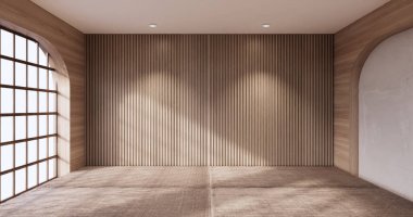 Muji tarzı, boş ahşap oda, Japon odasının içini temizlemek..