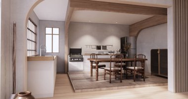 Mock up Kitchen room japanese style,white wall mock up. clipart