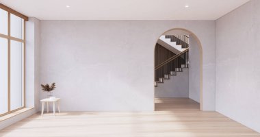 Muji tarzı, boş ahşap oda, Japon odasının içini temizlemek..