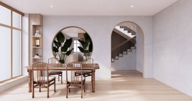 Japon usulü mutfak odası, beyaz duvar modelleri..