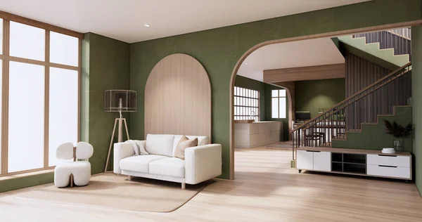 Interior Mock Minimal Green Living Room Japanese Style — Stock Photo, Image