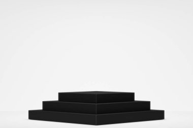 Boş podyum boş ürün rafı arkaplan beyazı olarak duruyor. 3B görüntüleme.