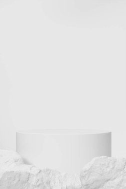 Boş podyum boş ürün rafı ayakta duruyor. 3B görüntüleme.