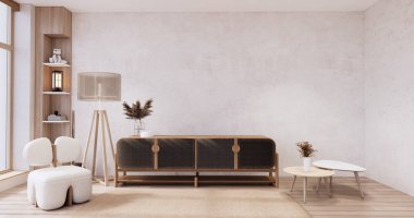 Muji tarzı, boş ahşap oda, Japon odasının içini temizlemek..