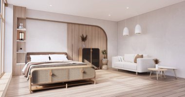 Muji tarzı, boş ahşap oda, Japon odasının içini temizlemek..