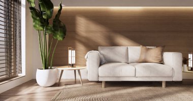 Minimal Muji tarzı, boş ahşap oda, Japon odasının içini temizleme..