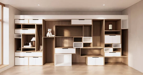 Idea Box Wall Shelves Minimal Living Room Japandi Style Design — Stock Photo, Image