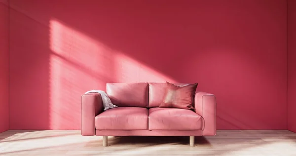 stock image viva magenta color Living room muji minimal style with red wall and red sofa.