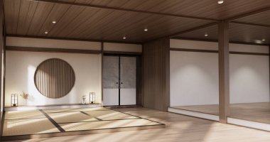 Muji tarzı, boş ahşap oda, Japon odasının içini temizlemek.,