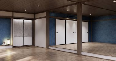 Cleaning room, Modern room empty blue wall on tiles floor