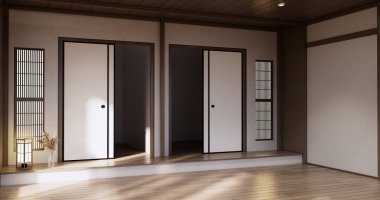 Muji tarzı, boş ahşap oda, Japon odasının içini temizlemek.,